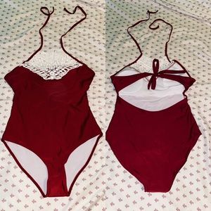 Brand New White/Burgandy Swimsuit!